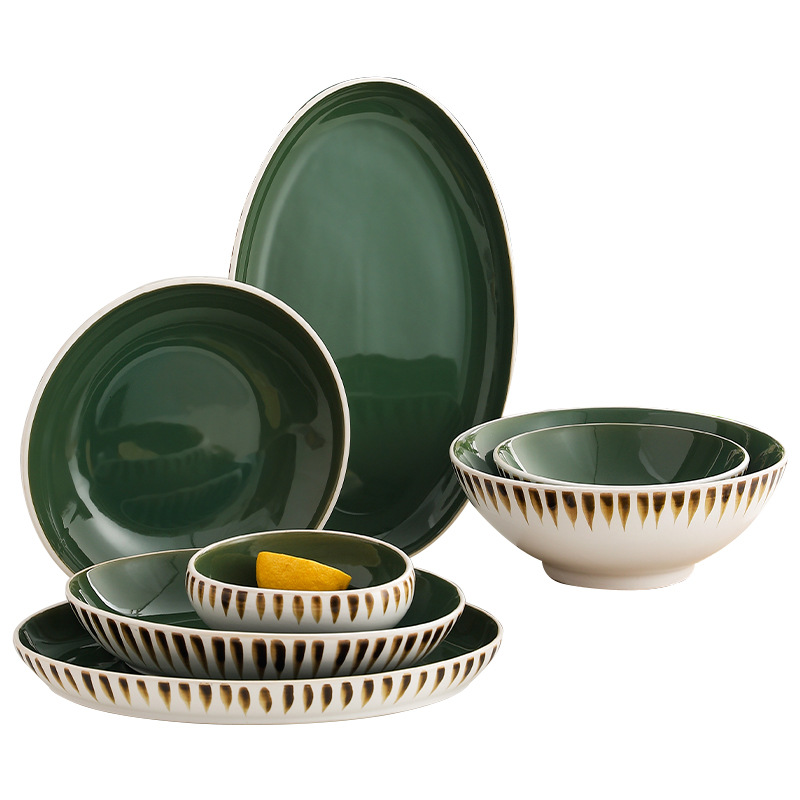 INS nórdico creativo tazón de cerámica y combinación de platos desayuno doméstico tazón de arroz tazón de fideos tazón de sopa Hotel plato occidental traje