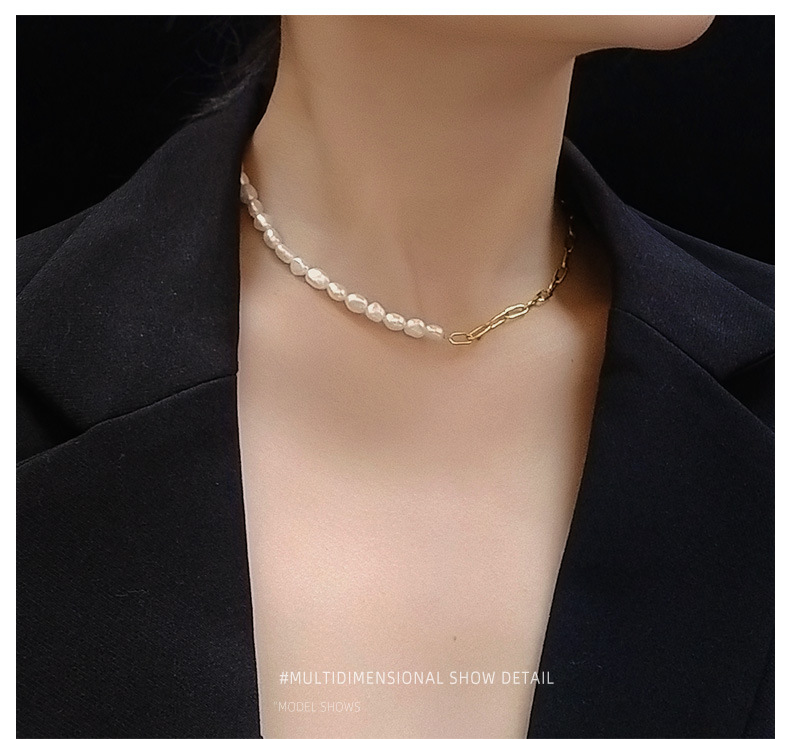 European and American freshwater pearl clavicle titanium steel material plated 18K necklacepicture5
