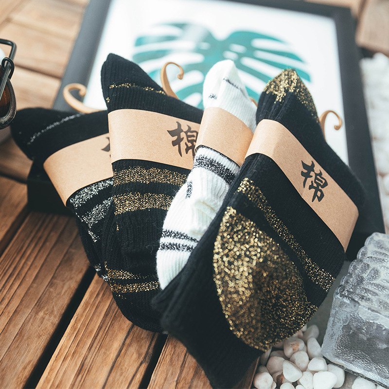 簡約舒適棉襪 運動休閑學院風中筒襪 秋季薄款時尚複古條紋襪子