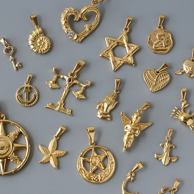 Stereo Eight Pointed Star Angel Libra Titanium Gold-plated Pendant Wholesale Nihaojewelry