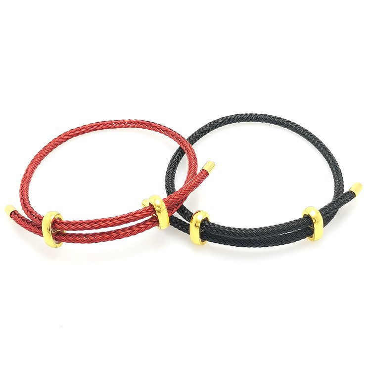 El comercio exterior de la joyería de moda simple 8-Word posicionamiento pulsera de cuerda de alambre 3mm ajustable 3D oro duro con cuentas par cuerda de la mano