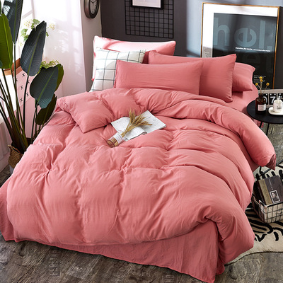 日式亲肤水洗棉四件套男士灰色女士粉色家居耐脏纯色简约床上用品