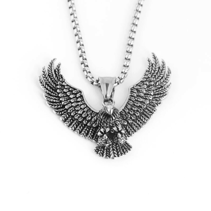 Titanium Eagle Pendant Necklace For Men Stainless Steel Punk Style_voghion.com