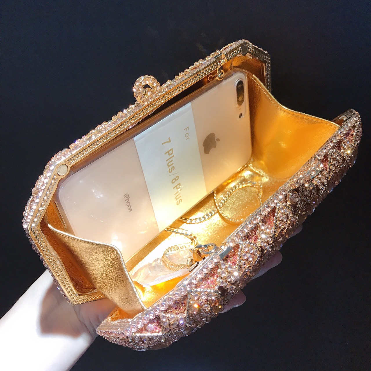 Túi clutch dạ tiệc hình vuông đính đá rhinestone phong cách Âu Mỹ — Màu Xanh Cỏ chi tiết 21