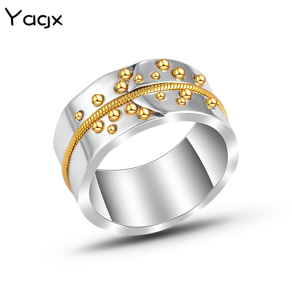 创意新款撞色钢珠宽面戒指女复古创意做旧拼接食指指环跨境热卖