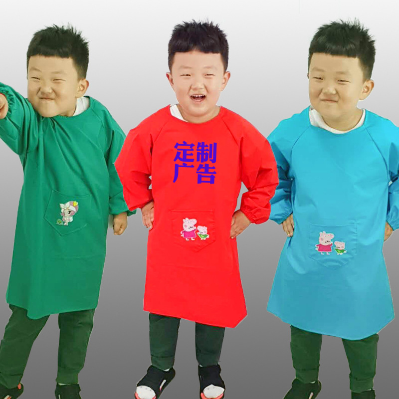 批发儿童罩衣透气幼儿园反穿衣防水防污长袖围裙大童绘画定制LOGO|ru