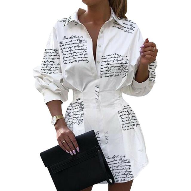 New ladies fashion print waist shirt lantern sleeve shirt NSYF1086