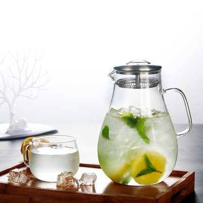 定制批发创意玻璃果汁壶 家用过滤玻璃冷水壶  平光矮胖凉水壶