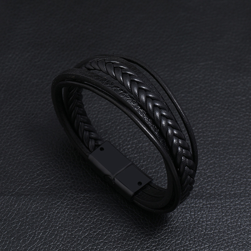 retro multilayer leather  simple magnet buckle  leather bracelet
