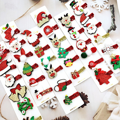 新款儿童可爱圣诞节发夹套装圣诞老人帽子边夹雪人麋鹿bb夹鸭嘴夹|ms