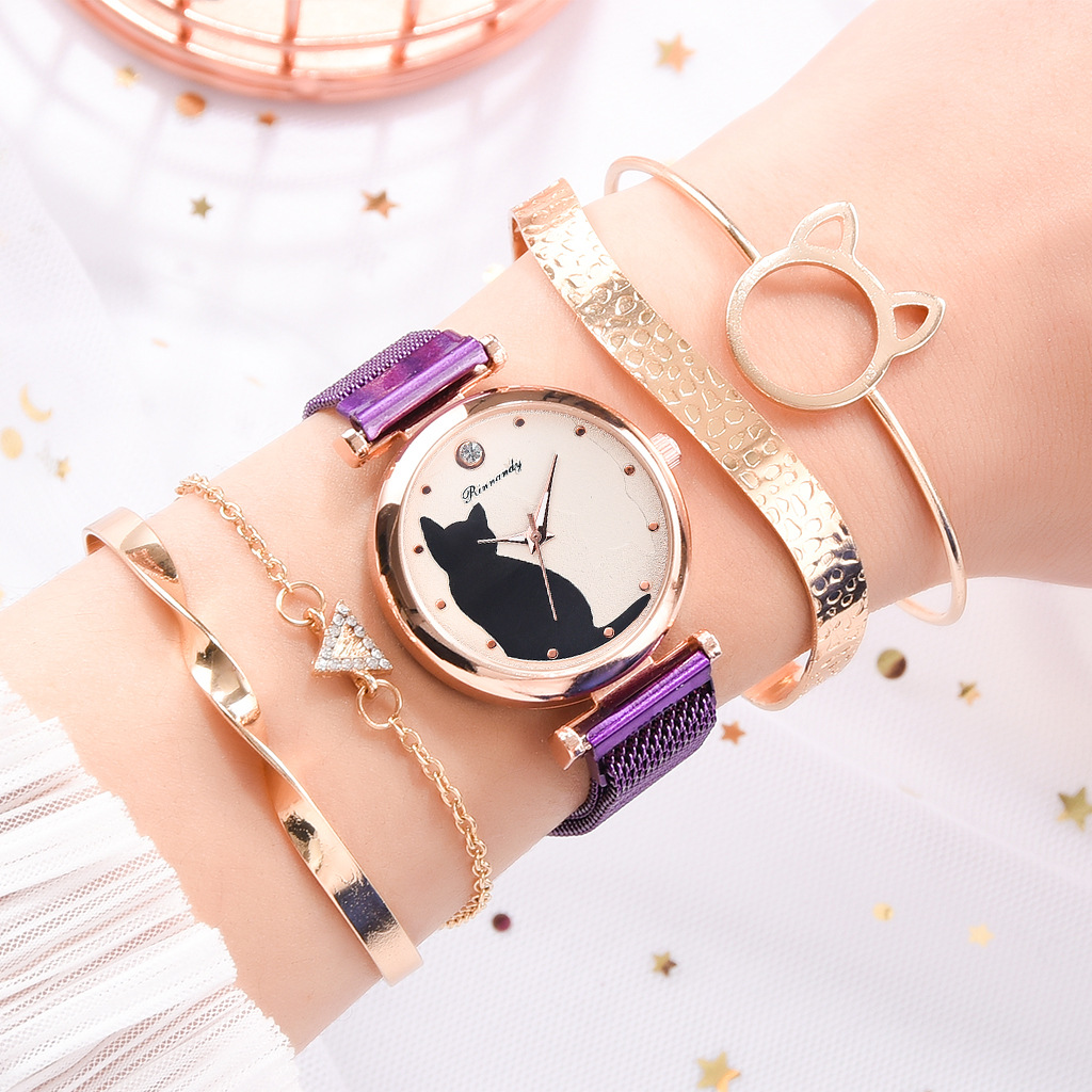 Cute Simple Style Cat Magnet Buckle Quartz Women's Watches display picture 3