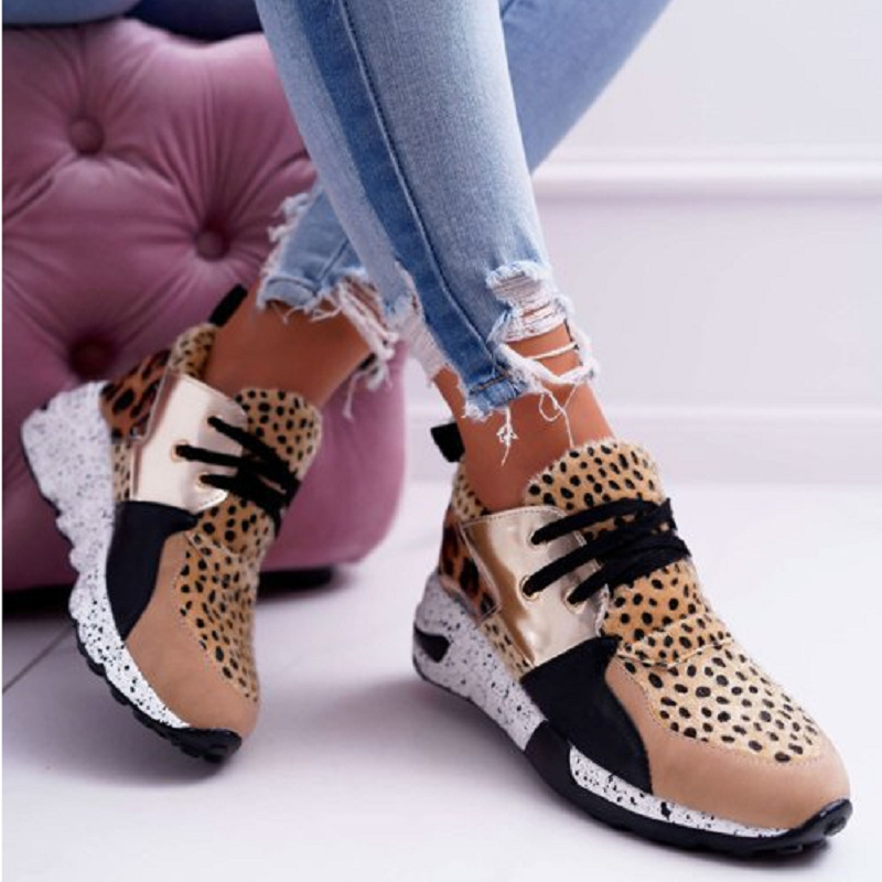 Thick Sole Shoes Leopard Color Matching Lace Up Casual Sports Shoes Women'S Shoes Lady shoes