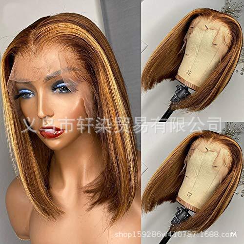 Brown synthesized wig with hair parting
