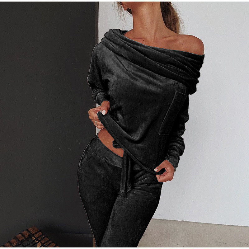 Completo pantaloni donna velluto manica lunga monospalla fiocco_voghion.com