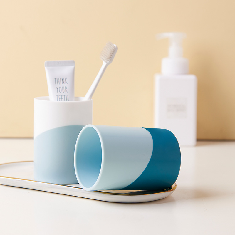 日出印象卫生间撞色漱口杯塑料情侣多功能通用水杯简约时尚双色|ms