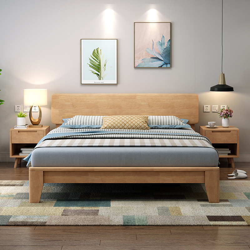 Nordic solid wood bed modern minimalist homestay double bed 1.5 meters 1.8 meters 1.2m single bed hotel hotel bed rack
