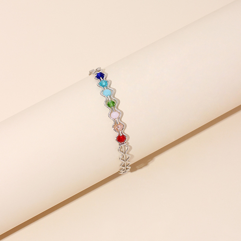 5g Weight Housewarming, Anniversary, Business, Wedding, Travel, Birthday, Festival Occasion Women'S Gender Gold, Silver Color Colored Crystal Bead Gold Open Bracelet New Hollow Adjustable Bracelet Wholesale Nihaojewelry 3