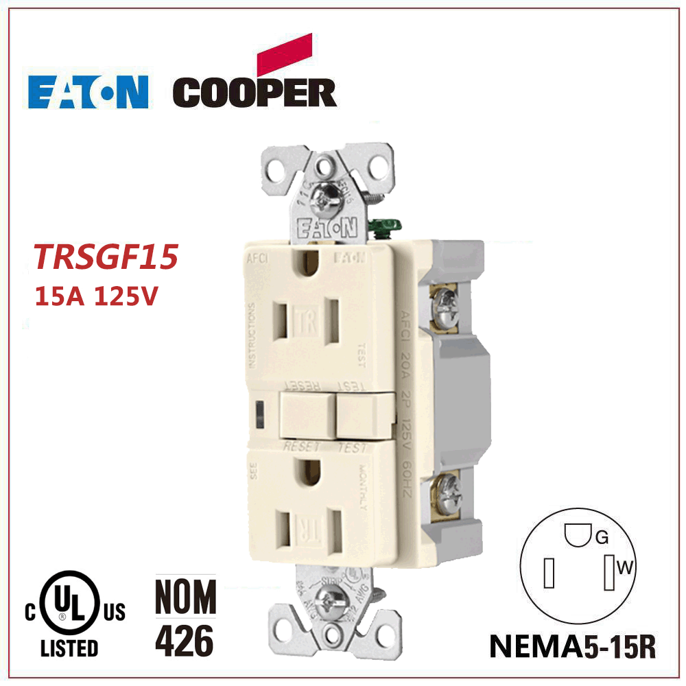 EATON/COOPER美式防漏电插座 15A/20A带安全门漏电保护插座125V