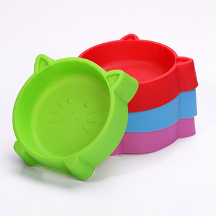 Factory direct supply cat face shaped pet bowl healthy plastic material non-slip cat face bowl four color optional plastic cat bowl