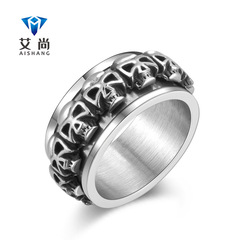 Manufacturer Direct Sales Wholesale Skull Head Turned Stainless Steel Ring for Couples Cross-border Accessory Customizable