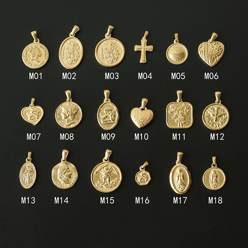 PVD Coated Gold Plating Process Pendant Jewelry Making Type 1 Piece 304 Stainless Steel PVD Coated Real Gold Plated Portrait Cross Virgin Mary Polished Pendant Pendants Jewelry Accessories