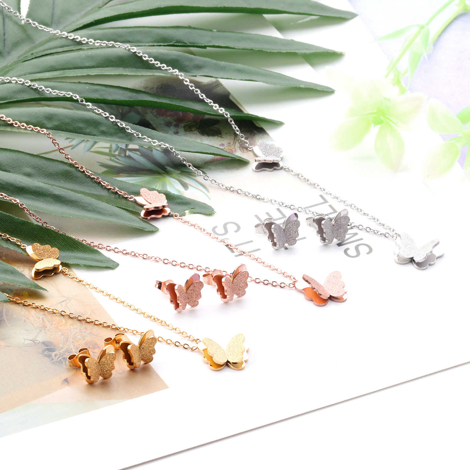 Fashion Butterfly Stainless Steel Plating Earrings Necklace