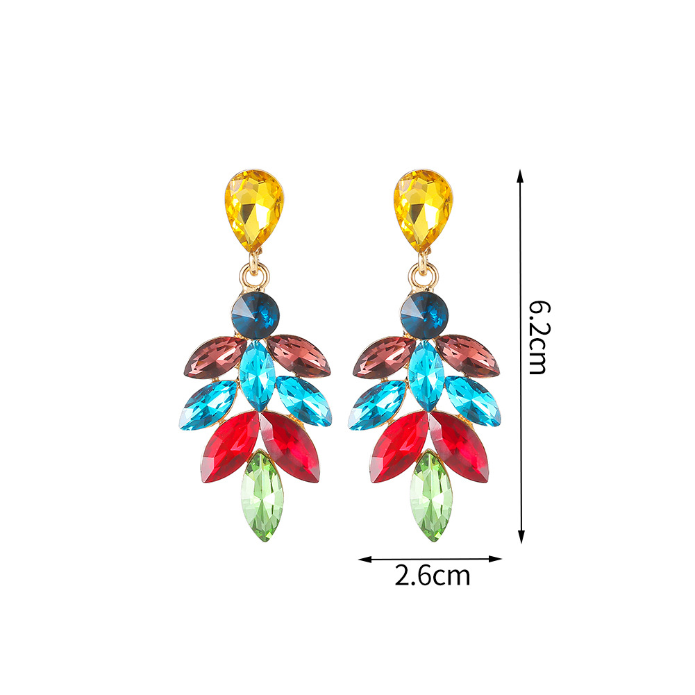 New Fashion Full Diamond Earrings Long Leaf Glass Diamond Earrings Wholesale display picture 2