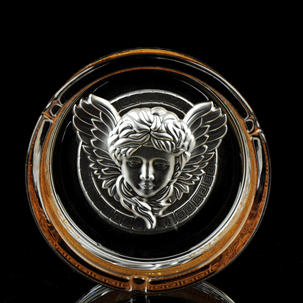 欧式轻奢高档创意个性潮流家用客厅酒店真金水晶玻璃工艺品烟灰缸