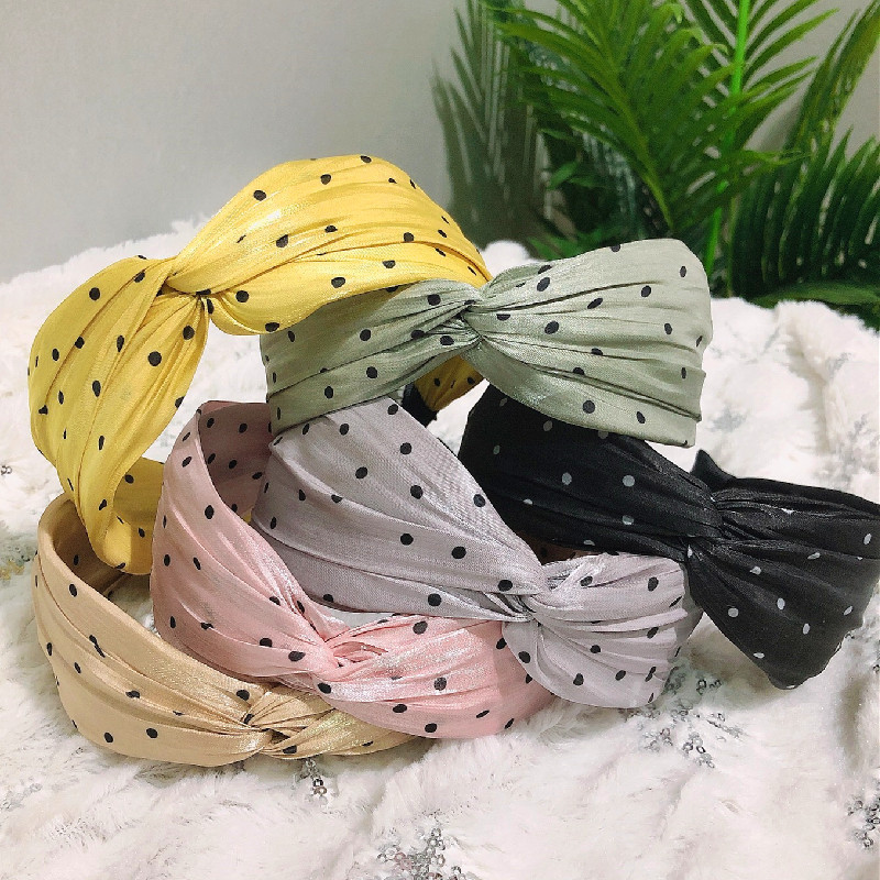 Nihaojewelry Korean Satin Polka Dot Cross Headband Hairpin Headband display picture 9