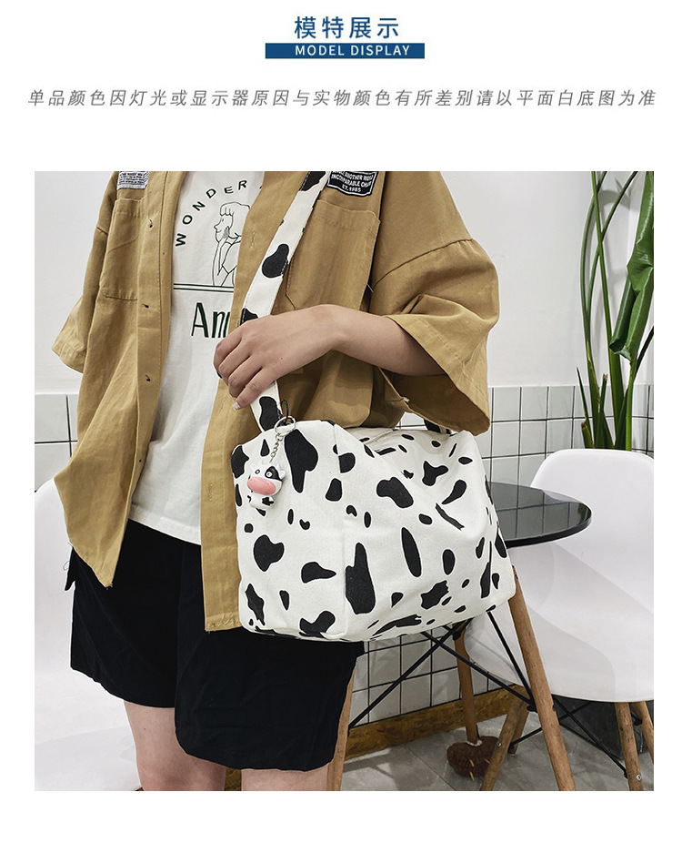 Korean New Simple Lazy Style Cute Cow Polka Dot Student Canvas Bag Class Bag Wild Messenger Bag Wholesale display picture 35