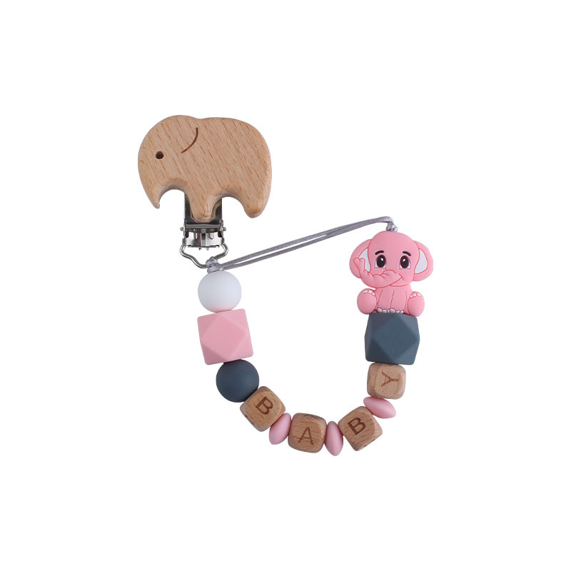 New Beech elefante chupete clip Beech carta bebé nombre elefante silicona mordedor molar juguete