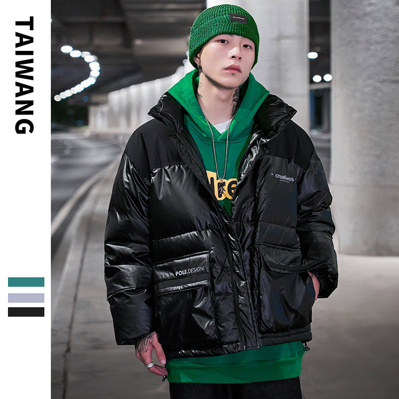 Vêtements pour hommes hiver nouvelle veste pour hommes marque tendance ample grande poche imprimée veste en coton de soie_voghion.com