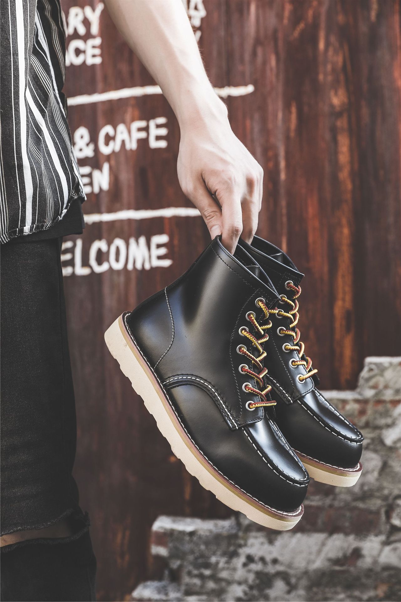 Title 13, Stivali Martin piatti slip-on retrò da lavoro d...