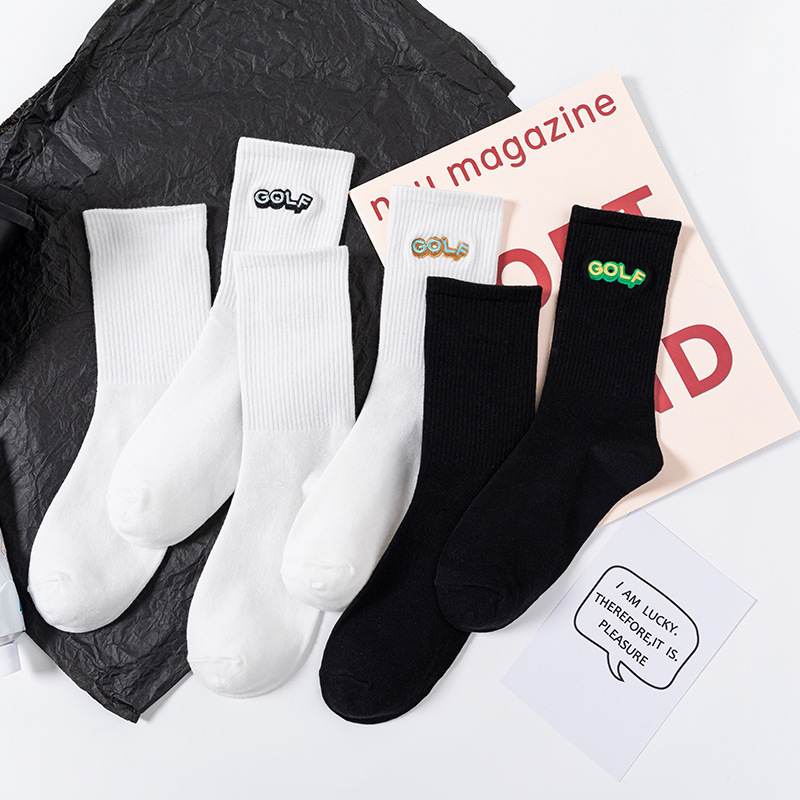 Autumn and winter golf cotton sports socks for men and women stockings street tide socks embroidered letters mid-tube socks custom Autumn and winter golf cotton sports socks for men and women stockings street tide socks embroidered letters mid-tube socks custom