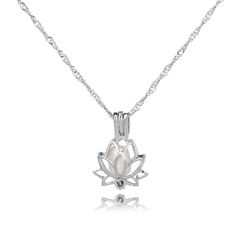 simple pearl lotus cage pendant necklacepicture3