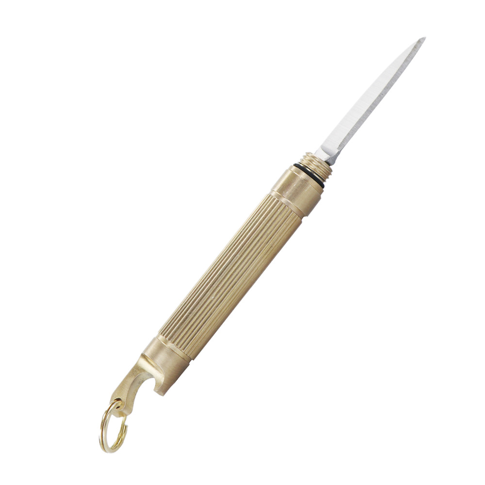 户外EDC随身黄铜小刀 便携隐藏小刀 防身开瓶工具刀具 破窗工具刀