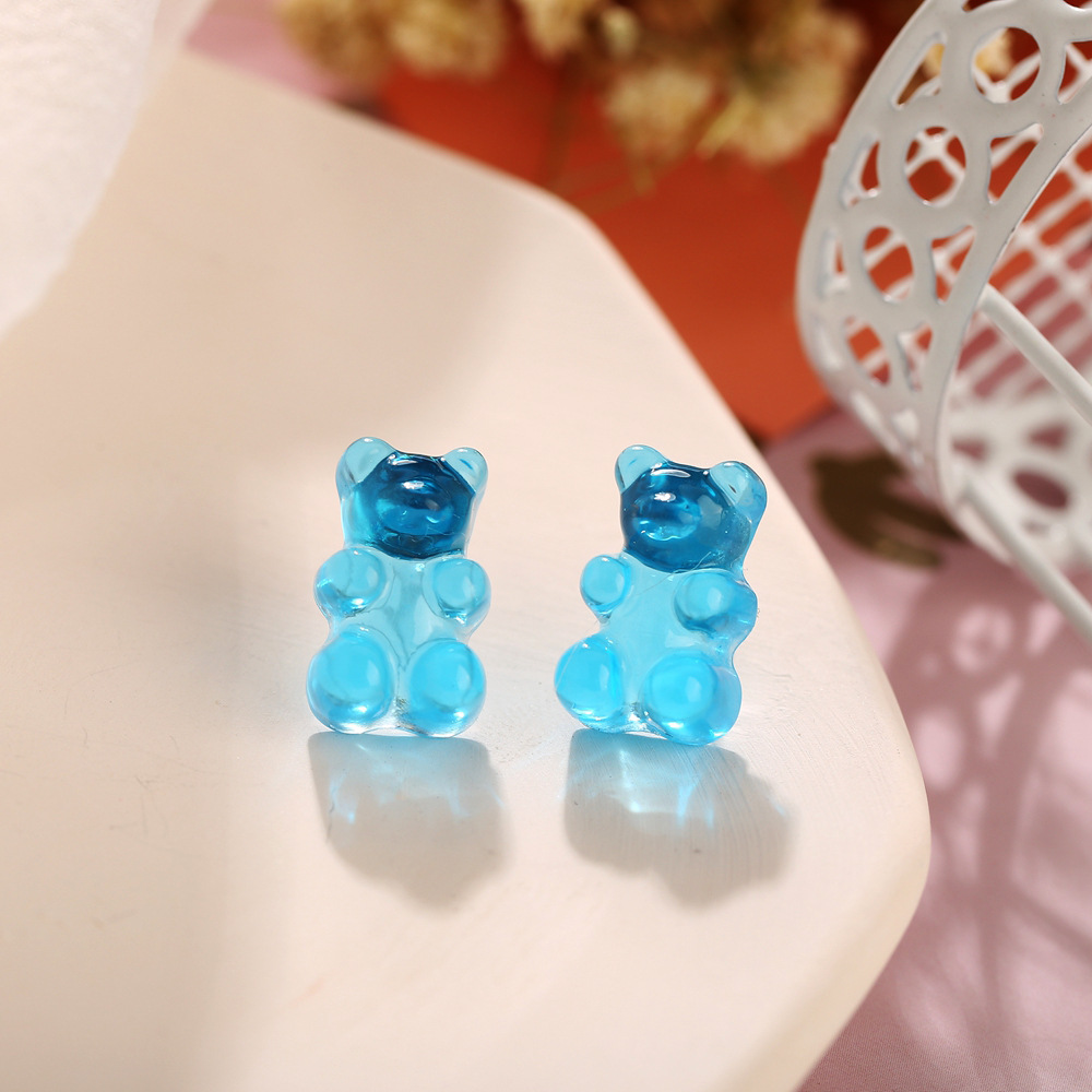 New Jelly Bear Candy Color Earrings Creative Retro Simple Solid Color Earrings For Women Wholesale display picture 4