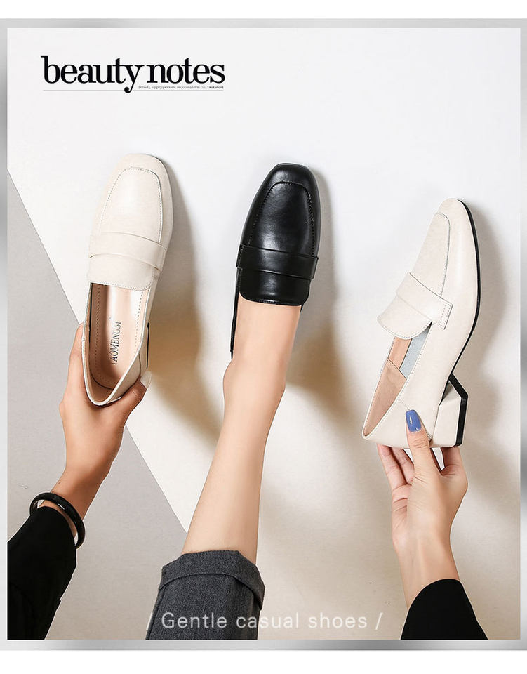 Giày lười nữ mũi vuông gót vuông tăng chiều cao phong cách Anh, gót 3–5 cm — Màu mơ, Màu đen chi tiết 4