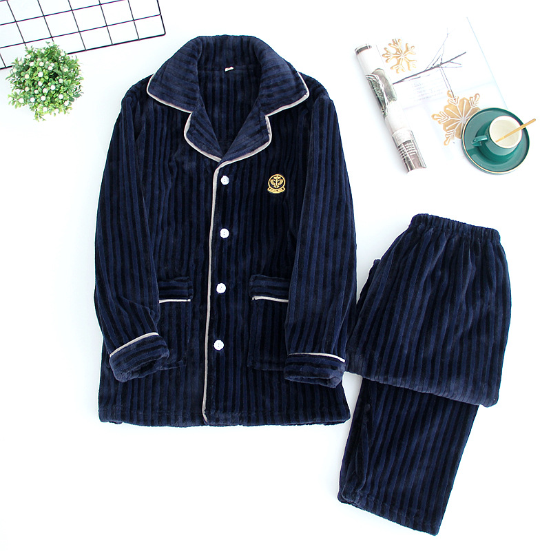 LYZメンズ紺縦縞フランネルパジャマカバー