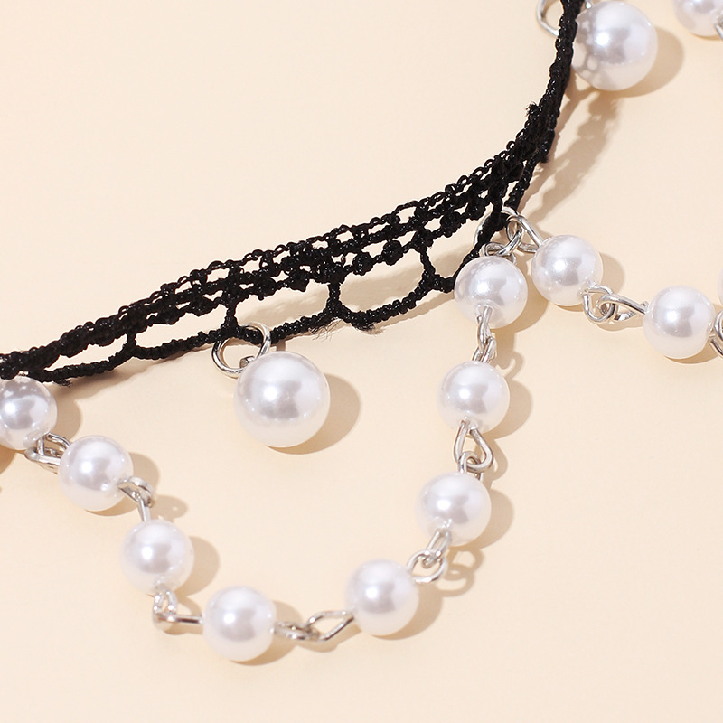 Fashion New Pearl Lace Tassel Alloy Clavicle Chain Necklace For Women Wholesale display picture 6