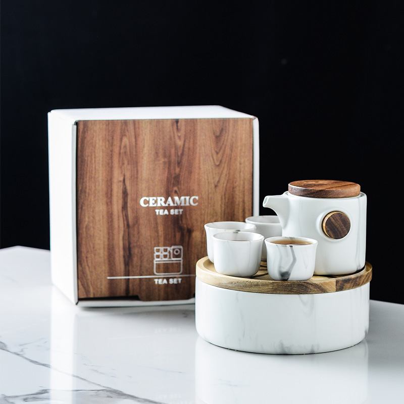 Marbling creativo juego de té de Kung Fu japonés simple juego de té de viaje logotipo personalizado una olla cuatro tazas juego de té traje