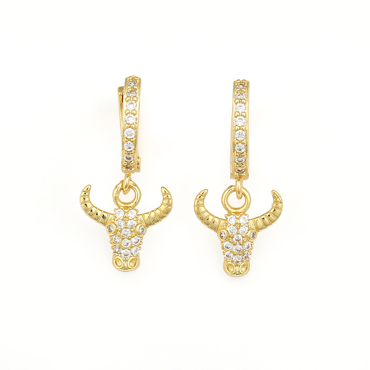 Nouvelle Mode Boucles D&#39;oreilles Tête De Taureau En Diamant De Cuivre display picture 5