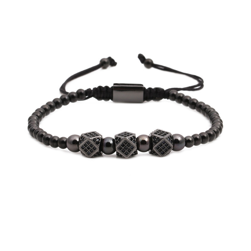 Yiwu joyería transfronteriza micro incrustaciones de circón corona de tres cortes redondo tejido ajustable traje de pulsera de los hombres