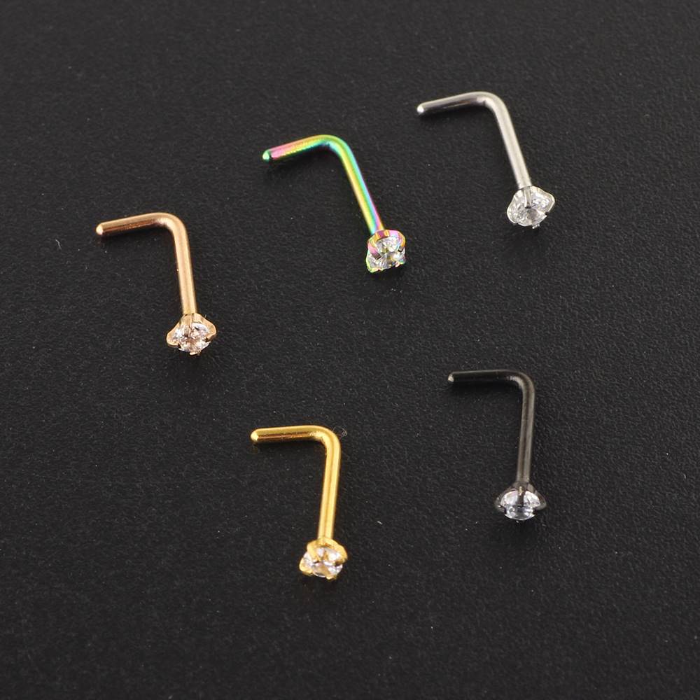 Rose Gold Nose Stud Zircon L-Shaped Nose Ring Ear Piercing Jewelry Wholesale detail image 8