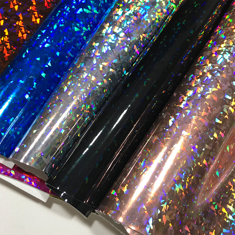 现货镭色幻彩玻璃碎片pu镜面皮革面料 七彩面料箱包人造革E18