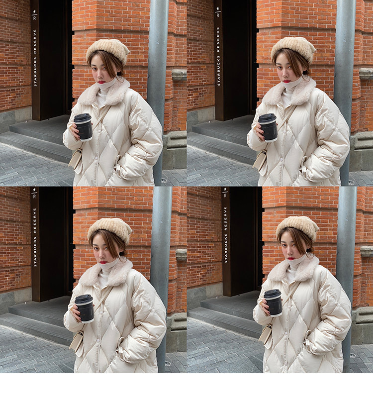 2020新款90绒羽绒服女中长款加厚保暖兔毛拼接韩版菱格宽松外套冬|ru