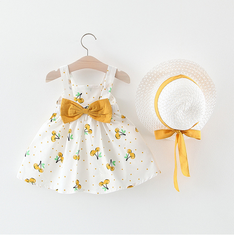 Knee-Length Dress Length Type Cute Cherry Cotton Girls Dresses