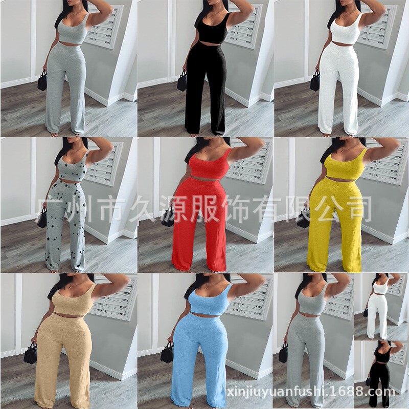 2024 Summer Amazon Buyingtong Wish European and American New Vest + Trousers Casual Sports Basic Suit