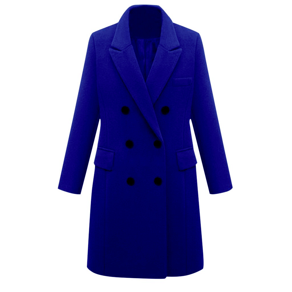 Women's middle school long large size woolen women's coat double-breasted woolen coat_voghion.com