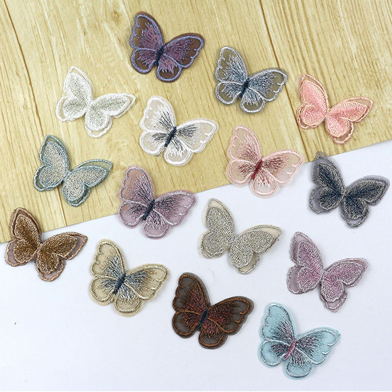 网纱平绣百搭小号双层刺绣立体蝴蝶布贴童装裤子衣服装饰补丁绣花